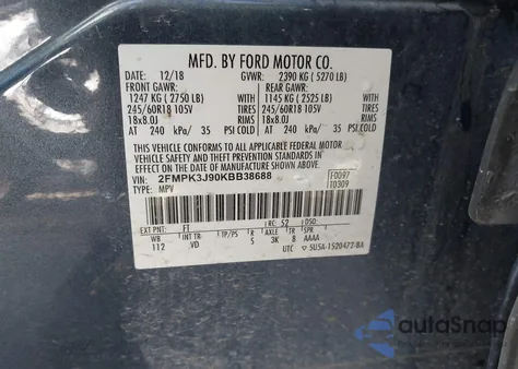 2019 Ford Edge Sel z USA, uszkodzony, nr VIN 2FMPK3J90KBB38688